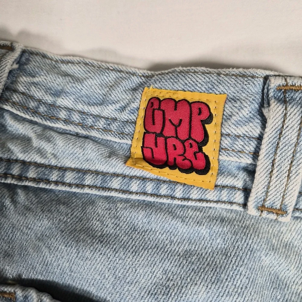 Empyre Denim Jorts Shorts Mens 27 Light Wash Baggy Y2K Skater Streetwear Raw Hem